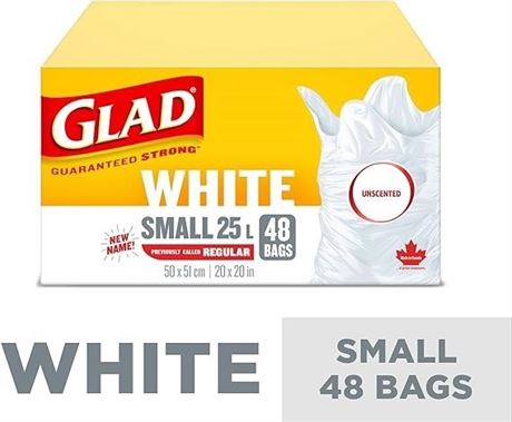 Glad White Garbage Bags - Small 25 Litres - Unscented, 48 Trash Bags
