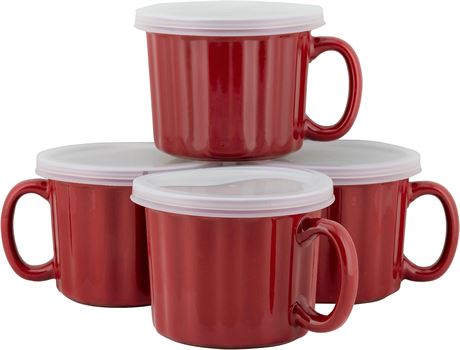 Set of 4 10 Strawberry Street 16oz Soup Mug with Lid, Red