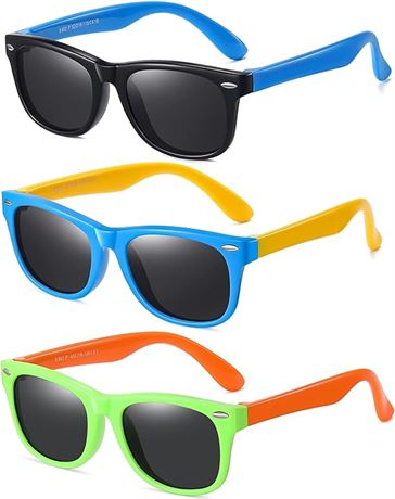 DYLB Kids Polarized Sunglasses for girls boys 3 Pack, Flexible TPEE Rubber Frame
