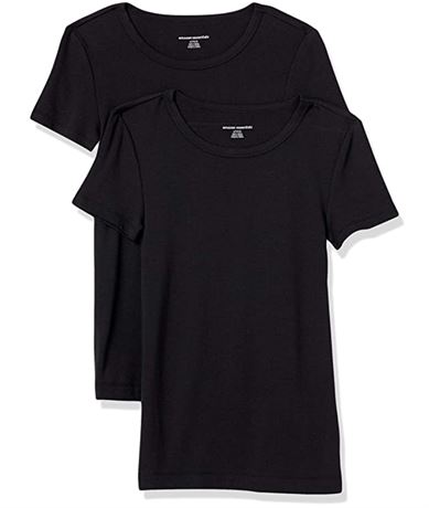 MED - Women's 2-Pack Slim-Fit Short-Sleeve Crewneck T-Shirt, Black
