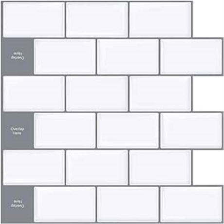 12.6"x12" Vamos Tile 10-Sheet Peel and Stick Subway Tile Backsplash