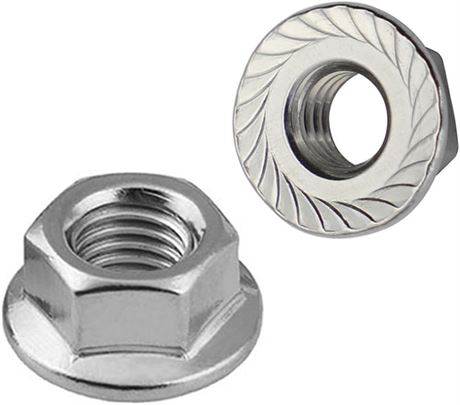 1/4-20 Serrated Flange Hex Lock Nuts, Stainless Steel 18-8 (304), Bright Finish