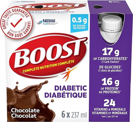 BOOST Diabetic Nutritional Supplement, Chocolate, 6x237ml,