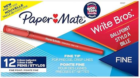 Paper Mate Write Bros. Ballpoint Pens, Fine Point, Red Ink, 1-Dozen
