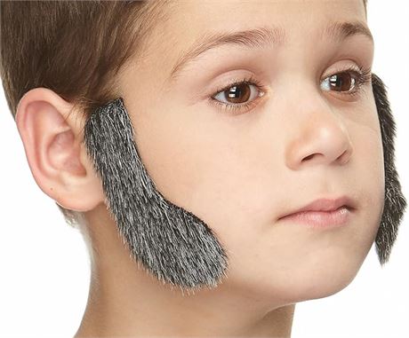 Mustaches Self Adhesive, Novelty, Small Fake Mutton Chops Sideburns, Gray