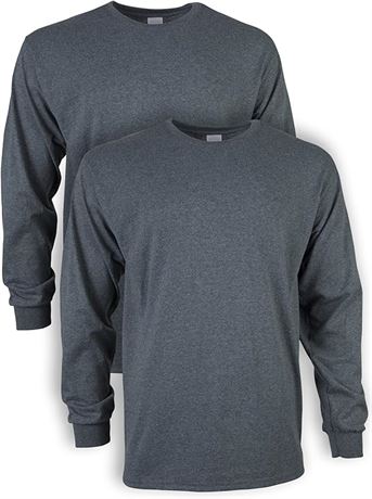 XL - Gildan Mens Ultra Cotton Long Sleeve T-Shirt, 2 Pack, Dark Heather