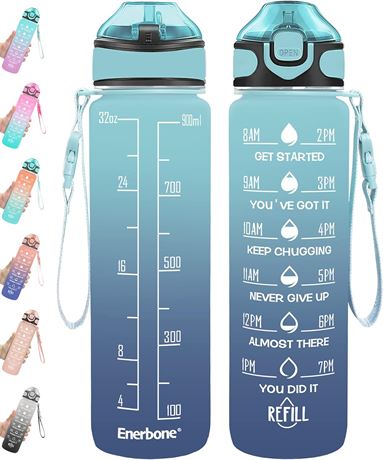 32 oz Drinking Water Bottle with Times to Drink and Straw