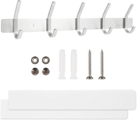 Coat Rack Wall Mounted, Stainless Steel Silver Towel Racks with 5 Hooks