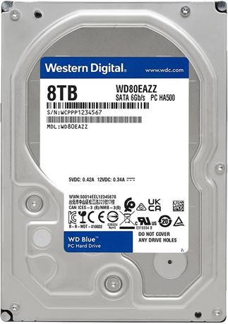 8TB Western Digital 8TB WD Blue PC Internal Hard Drive HDD - 5640 RPM, SATA 6 Gb