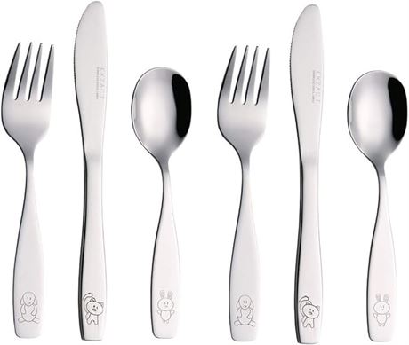 Exzact Children's Flatware 6 pcs Set - Stainless Steel Cutlery/Silverware