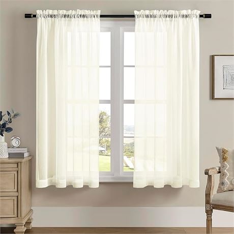 52"x 63" Set of 2 MYSTIC-HOME Sheer Curtains, Beige