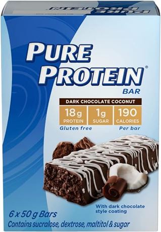 Pure Protein Bars, Gluten Free, Snack Bars,Dark Chocolate Coconut (Pack of 6)
