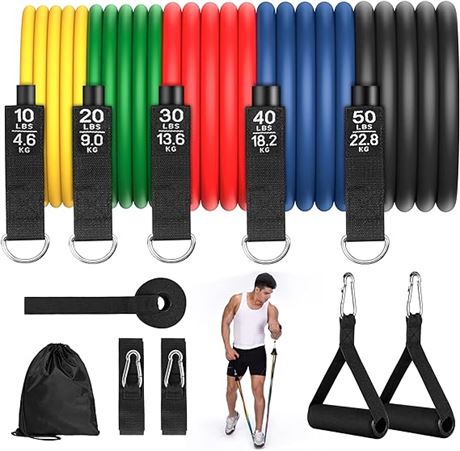Exercise Resistance Bands Set, Workout Bands with Handles Stackable Up to 150 Lb
