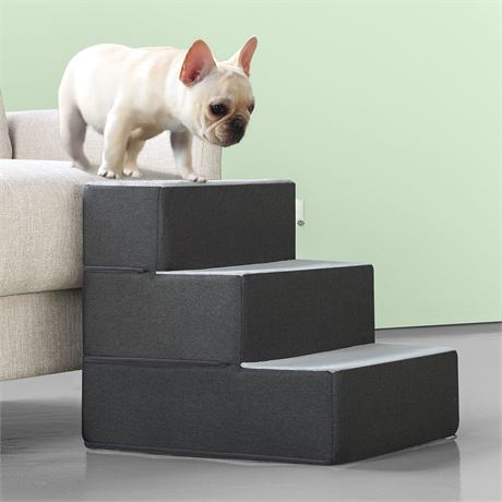 Zinus 3 Step Easy Pet Stairs/Pet Ramp/Pet Ladder/Grey, Medium
