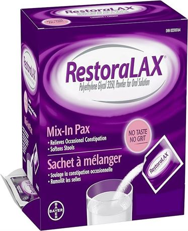 RestoraLAX Powder Stool Softener Laxative,72 Single Dose Sachets