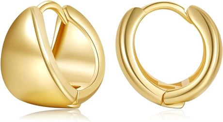 KENIY Small Chunky Gold Hoop Earrings for Women,14K Gold Plated Thick Huggie