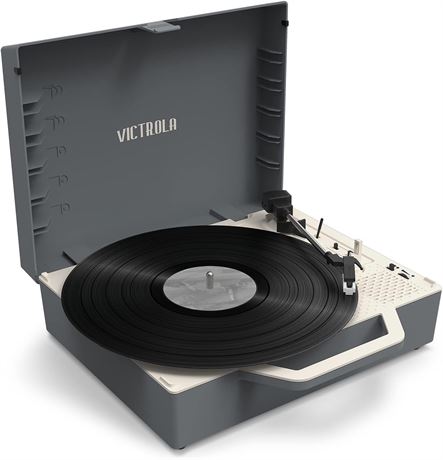 Victrola Re-Spin Sustainable Suitcase Vinyl Record Player, 3-Speed, Gray