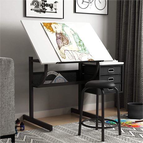 soges Adjustable Drafting Table with Stool, Art & Craft Drawing Desk Adjustable