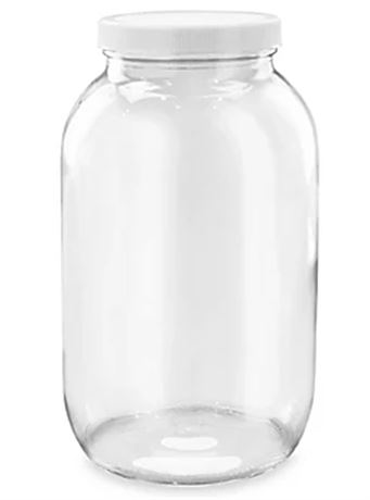Clear Wide-Mouth Glass Jars - 1⁄2 Gallon, Plastic Cap