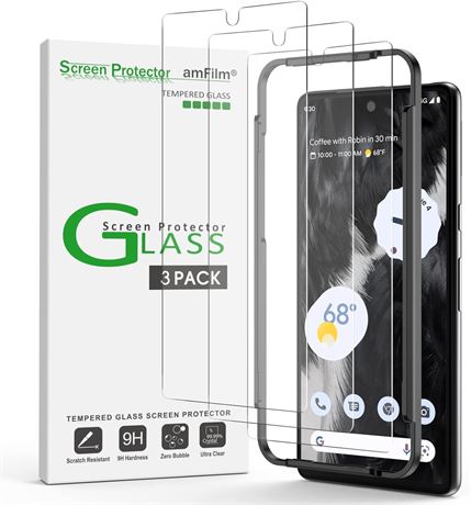 Google Pixel 7 (3 Pack) amFilm Compatible Tempered Glass Screen Protector, 0.26m