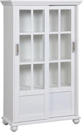 Ameriwood Home Aaron Lane Bookcase with Sliding Glass Doors, White