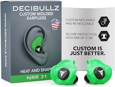 Decibullz - Custom Molded Earplugs, 31dB Highest NRR, Comfortable Hearing