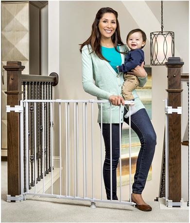 Regalo 2-In-1 Stairway and Hallway Wall Mounted Baby Gate, Includes Banister