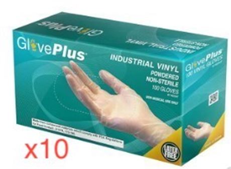 Size L GlovePlus  Vinyl Disposable Gloves Pack of 100 x 10boxes = 1000 Gloves