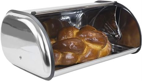 Bread Box for Kitchen Countertop, by Home Basics (Silver)