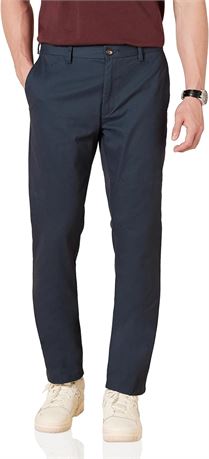 33Wx32L  Essentials Men's Slim-Fit Wrinkle-Resistant Flat-Front Chino Pant, Navy