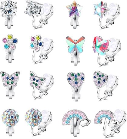 BESTEEL 8 Pairs Clip on Earrings for Women Butterfly Heart Flower CZ Clip-on