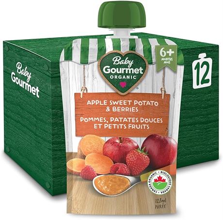 128ml - 12 Pack Baby Gourmet Organic Puree Baby Food Pouches - Apple Sweet Potat