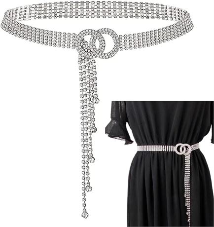 120 CM Crystal Belts for Women Metal Waist Chain Dress