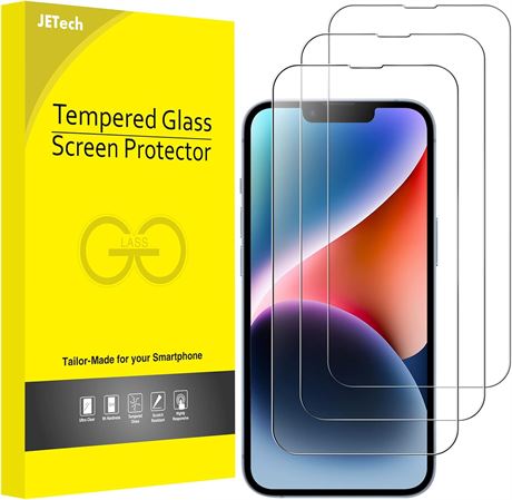 iPhone 14 6.1" JETech Full Coverage Screen Protector 3-Pack 9H Tempered Glass