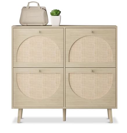 Winado Natural Rattan Shoe Cabinet with 4 Flip Drawers