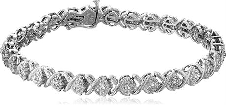 Sterling Silver Diamond "X" Bracelet (1/10 cttw, I-J Color, I2-I3 Clarity), 7.25