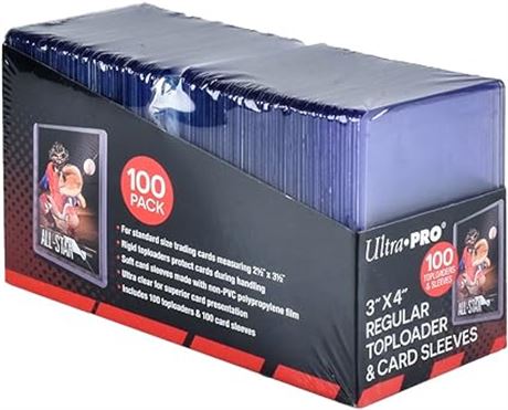100ct Ultra PRO 3 inch x 4 inch Toploaders and Clear Sleeves for Trading Card