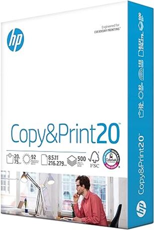 1 Ream 500 Sheets 92 Bright, HP Printer Paper 8.5x11 Copy&Print 20 lb