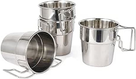 4pcs 300ml Stainless Steel Camping Mugs, Camping Coffee Cup with Foldable Handle