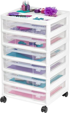 IRIS USA 6-Tier Scrapbook Rolling Storage Cart with Organizer Top for Papers