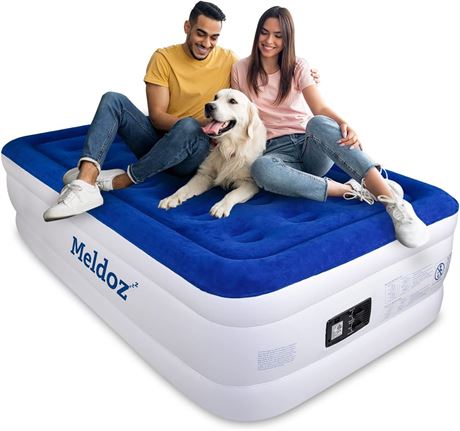 Meldoz Twin Air Mattress with Built-in Pump, Double High Blow Up Mattress for Ho