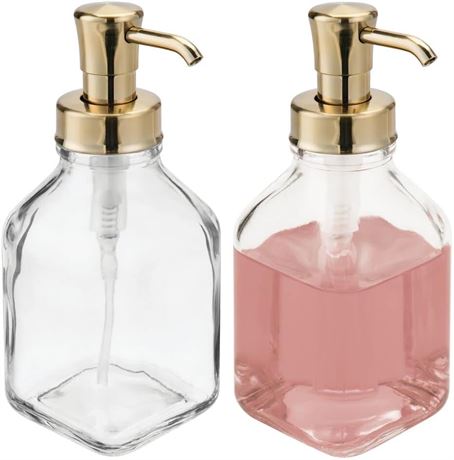 mDesign Square Glass Refillable Liquid Soap Dispenser Pump Bottle