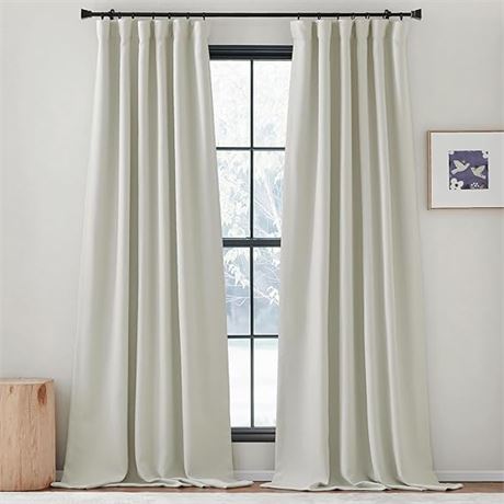 Natural, W50 x L108, NICETOWN Room Darkening Faux Linen Curtains for Bedroom