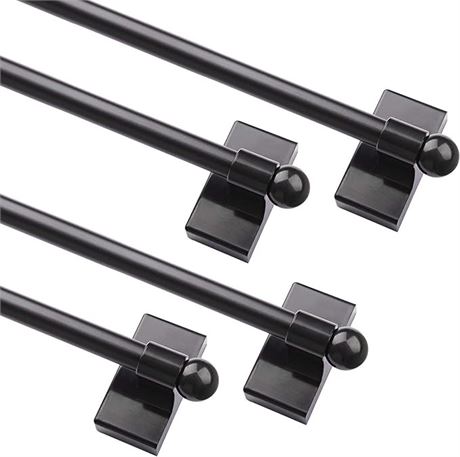 WL.Rocaille Adjustable Magnetic Curtain Rods,(16 to 28 in Black, 4pack)