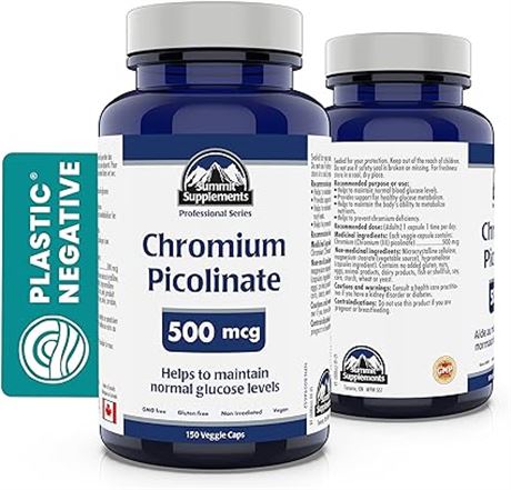 150ct Chromium Picolinate 500mcg - Glucose and Blood Sugar Support Supplement