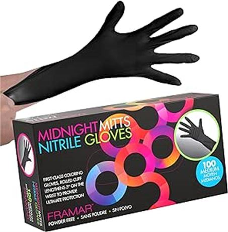 FRAMAR Black Nitrile Gloves – Black Disposable Gloves(Medium)