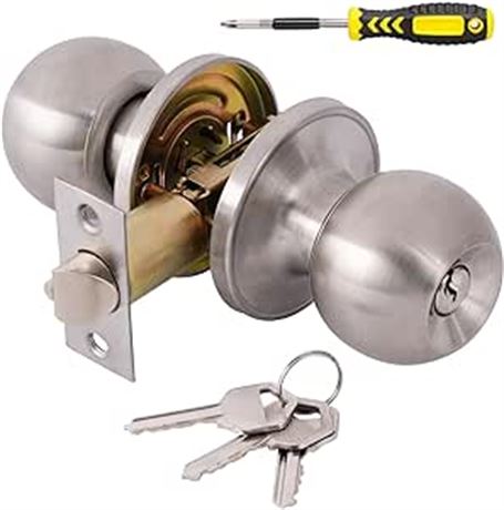 Entry Door Knobs with Lock and Keys, Exterior/Interior Door knob for Bedroom