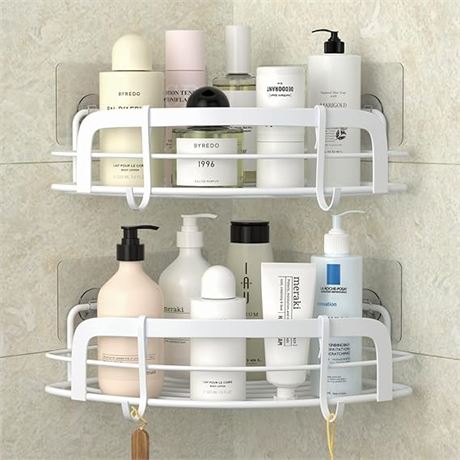 STEUGO 2-Pack Corner Shower with 4 Hooks Adhesive, Bathroom Shower Rack Rust