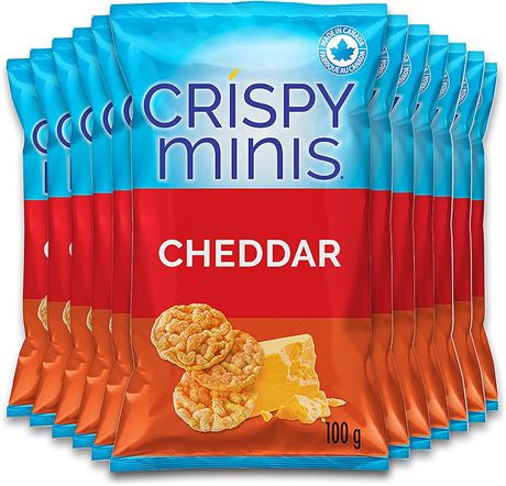 Crispy Minis Cheddar Flavour Brown Rice Chips, Multi-Pack, 100g (Pack of 12)