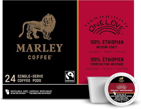 Marley Coffee Single Serve K-Cup Compatible Capsules, One Love 100% Ethiopian